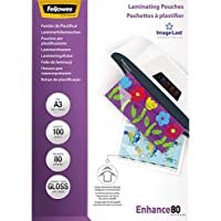 Los mejores  - Fellowes 53062- Pack de 100 fundas para plastificar- brillo formato A3- 80 micras- surtido: modelos aleatorios